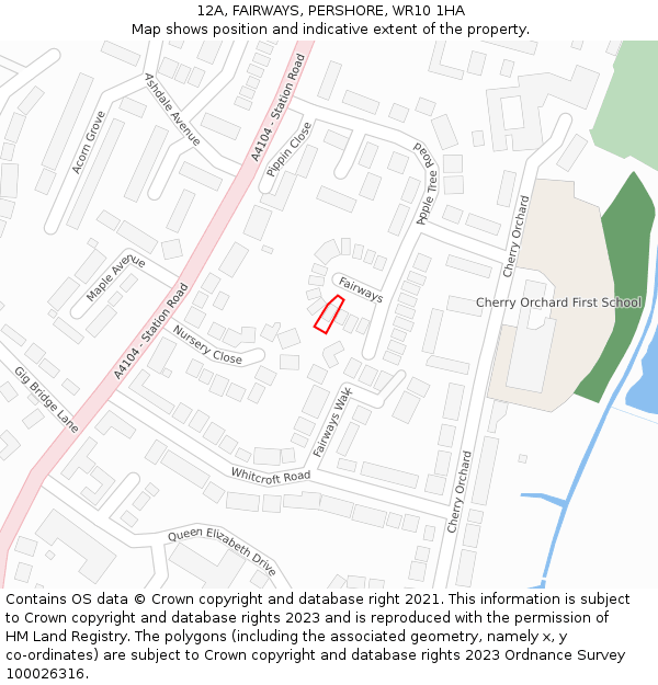 12A, FAIRWAYS, PERSHORE, WR10 1HA: Location map and indicative extent of plot
