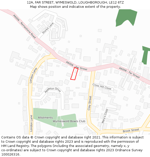 12A, FAR STREET, WYMESWOLD, LOUGHBOROUGH, LE12 6TZ: Location map and indicative extent of plot