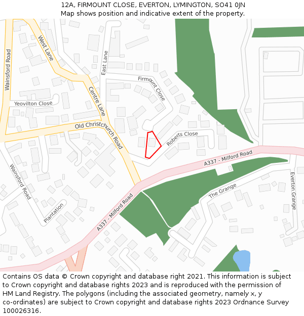 12A, FIRMOUNT CLOSE, EVERTON, LYMINGTON, SO41 0JN: Location map and indicative extent of plot