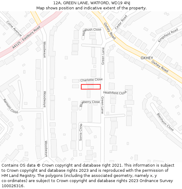 12A, GREEN LANE, WATFORD, WD19 4NJ: Location map and indicative extent of plot