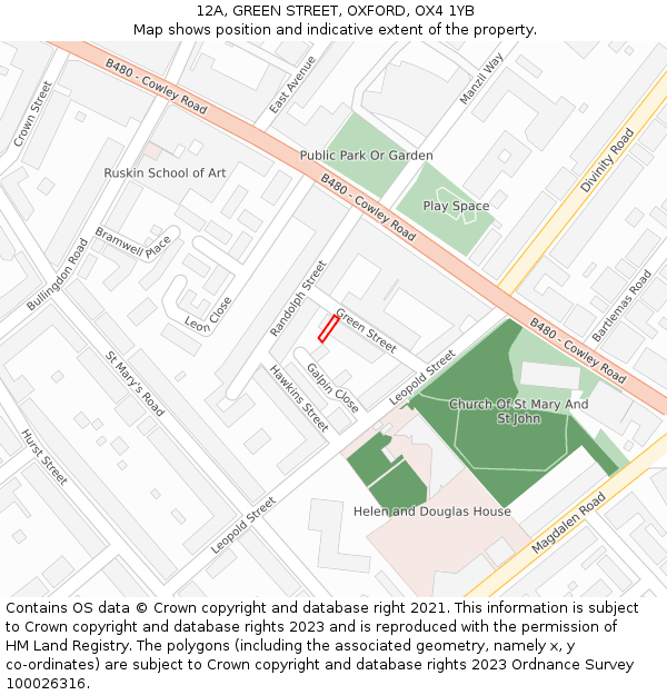 12A, GREEN STREET, OXFORD, OX4 1YB: Location map and indicative extent of plot