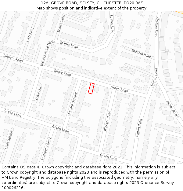 12A, GROVE ROAD, SELSEY, CHICHESTER, PO20 0AS: Location map and indicative extent of plot