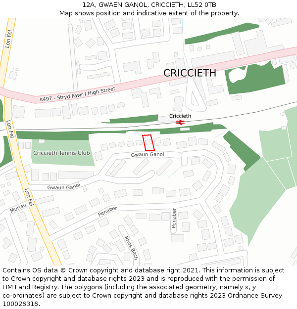 12A, GWAEN GANOL, CRICCIETH, LL52 0TB: Location map and indicative extent of plot