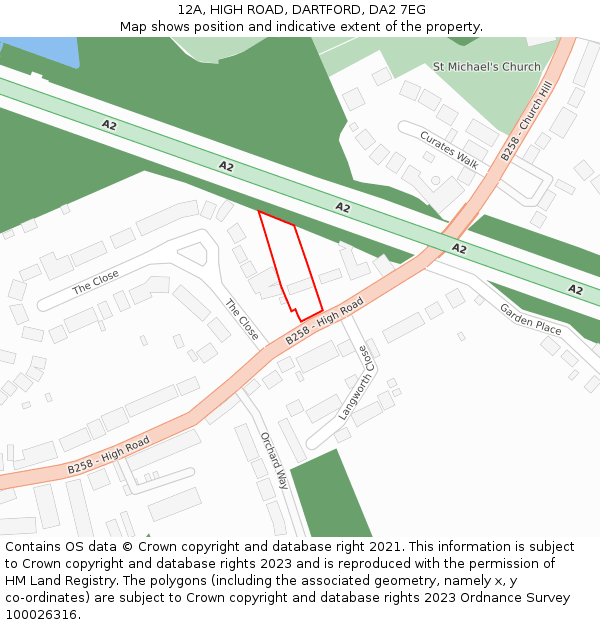 12A, HIGH ROAD, DARTFORD, DA2 7EG: Location map and indicative extent of plot