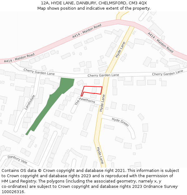 12A, HYDE LANE, DANBURY, CHELMSFORD, CM3 4QX: Location map and indicative extent of plot