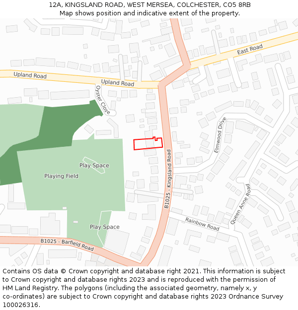 12A, KINGSLAND ROAD, WEST MERSEA, COLCHESTER, CO5 8RB: Location map and indicative extent of plot