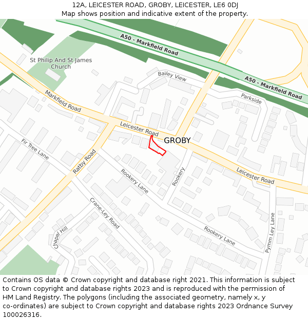 12A, LEICESTER ROAD, GROBY, LEICESTER, LE6 0DJ: Location map and indicative extent of plot