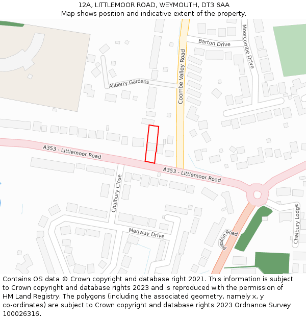 12A, LITTLEMOOR ROAD, WEYMOUTH, DT3 6AA: Location map and indicative extent of plot