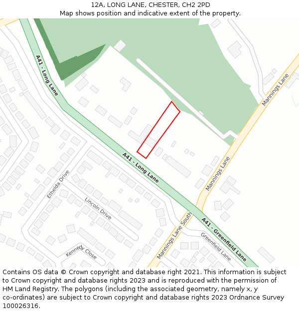 12A, LONG LANE, CHESTER, CH2 2PD: Location map and indicative extent of plot
