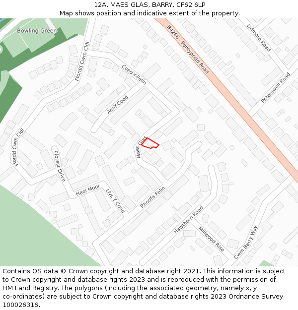 12A, MAES GLAS, BARRY, CF62 6LP: Location map and indicative extent of plot