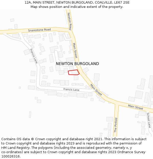 12A, MAIN STREET, NEWTON BURGOLAND, COALVILLE, LE67 2SE: Location map and indicative extent of plot
