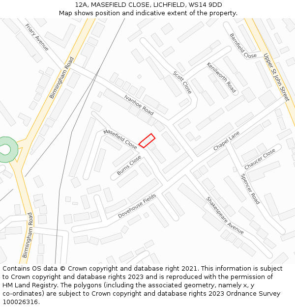 12A, MASEFIELD CLOSE, LICHFIELD, WS14 9DD: Location map and indicative extent of plot