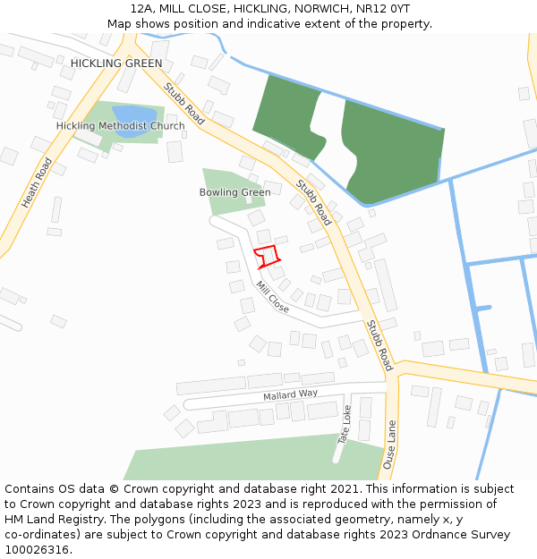 12A, MILL CLOSE, HICKLING, NORWICH, NR12 0YT: Location map and indicative extent of plot