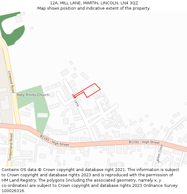 12A, MILL LANE, MARTIN, LINCOLN, LN4 3QZ: Location map and indicative extent of plot