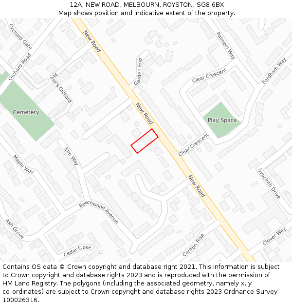 12A, NEW ROAD, MELBOURN, ROYSTON, SG8 6BX: Location map and indicative extent of plot