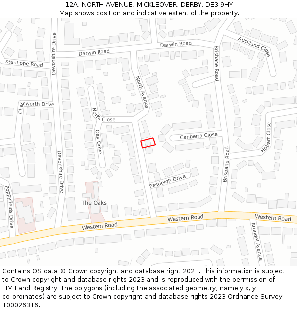 12A, NORTH AVENUE, MICKLEOVER, DERBY, DE3 9HY: Location map and indicative extent of plot