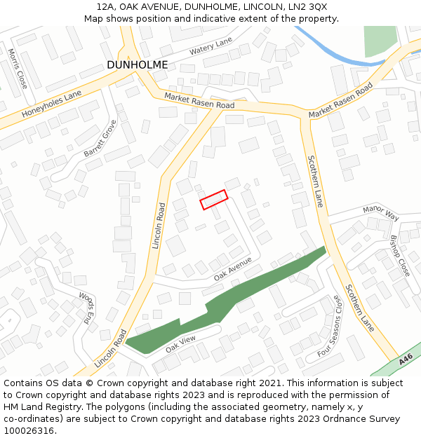 12A, OAK AVENUE, DUNHOLME, LINCOLN, LN2 3QX: Location map and indicative extent of plot