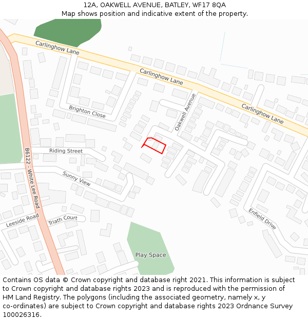 12A, OAKWELL AVENUE, BATLEY, WF17 8QA: Location map and indicative extent of plot