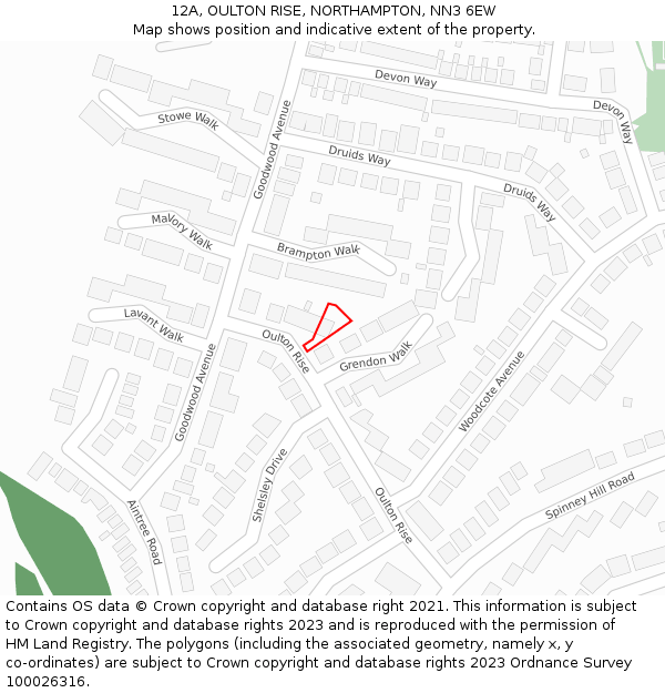 12A, OULTON RISE, NORTHAMPTON, NN3 6EW: Location map and indicative extent of plot