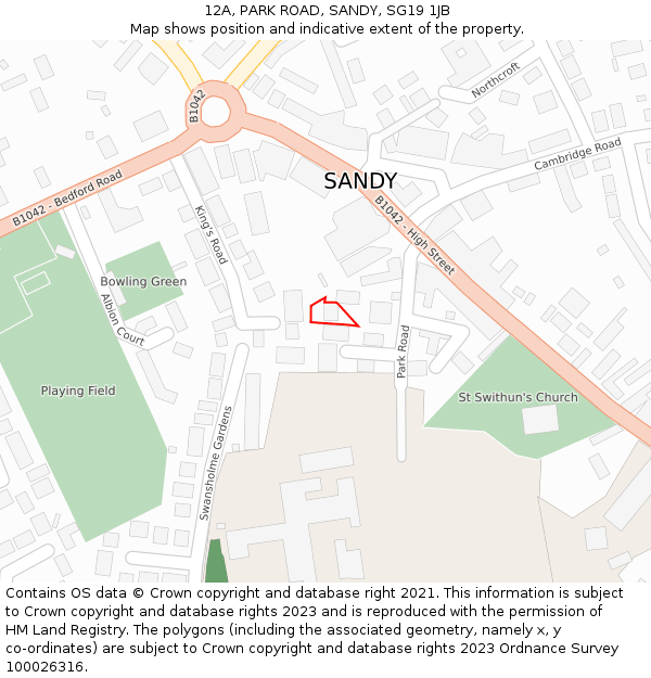 12A, PARK ROAD, SANDY, SG19 1JB: Location map and indicative extent of plot