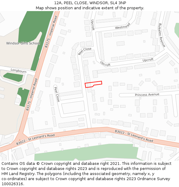 12A, PEEL CLOSE, WINDSOR, SL4 3NP: Location map and indicative extent of plot
