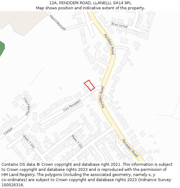 12A, PENDDERI ROAD, LLANELLI, SA14 9PL: Location map and indicative extent of plot