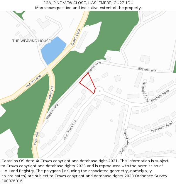 12A, PINE VIEW CLOSE, HASLEMERE, GU27 1DU: Location map and indicative extent of plot