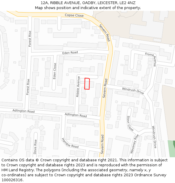 12A, RIBBLE AVENUE, OADBY, LEICESTER, LE2 4NZ: Location map and indicative extent of plot