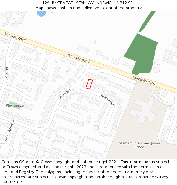 12A, RIVERMEAD, STALHAM, NORWICH, NR12 9PH: Location map and indicative extent of plot