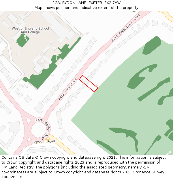 12A, RYDON LANE, EXETER, EX2 7AW: Location map and indicative extent of plot