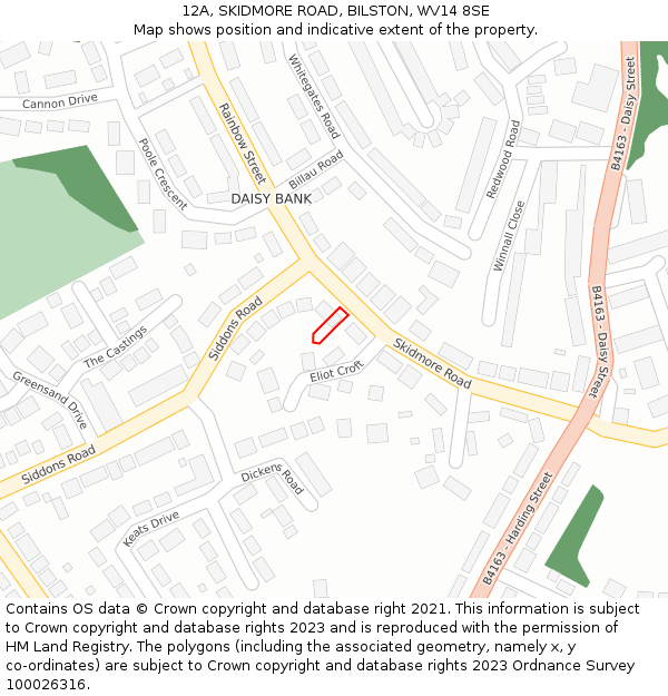 12A, SKIDMORE ROAD, BILSTON, WV14 8SE: Location map and indicative extent of plot