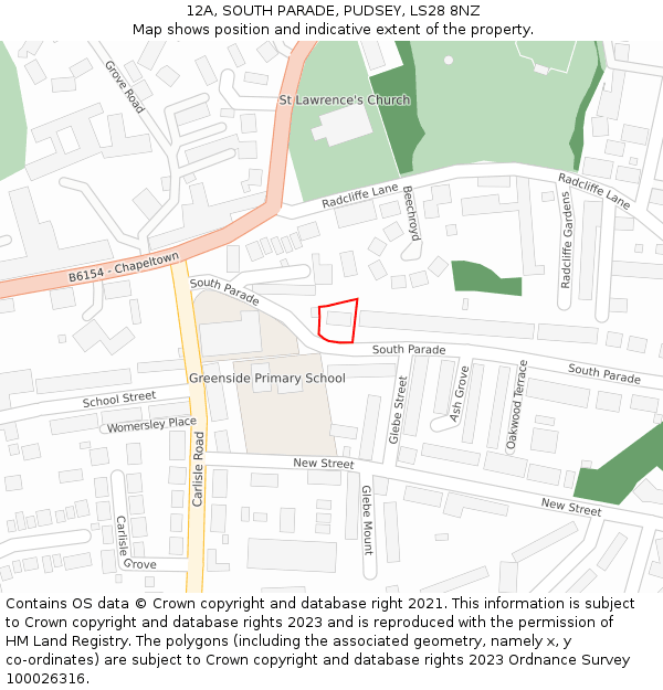 12A, SOUTH PARADE, PUDSEY, LS28 8NZ: Location map and indicative extent of plot