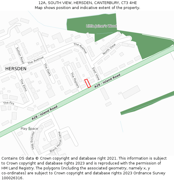 12A, SOUTH VIEW, HERSDEN, CANTERBURY, CT3 4HE: Location map and indicative extent of plot