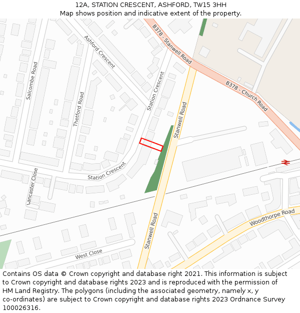 12A, STATION CRESCENT, ASHFORD, TW15 3HH: Location map and indicative extent of plot