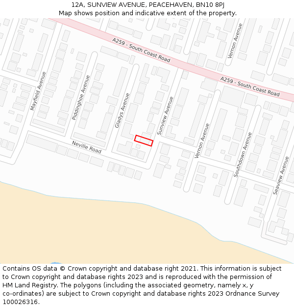 12A, SUNVIEW AVENUE, PEACEHAVEN, BN10 8PJ: Location map and indicative extent of plot