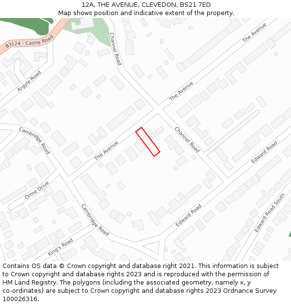 12A, THE AVENUE, CLEVEDON, BS21 7ED: Location map and indicative extent of plot