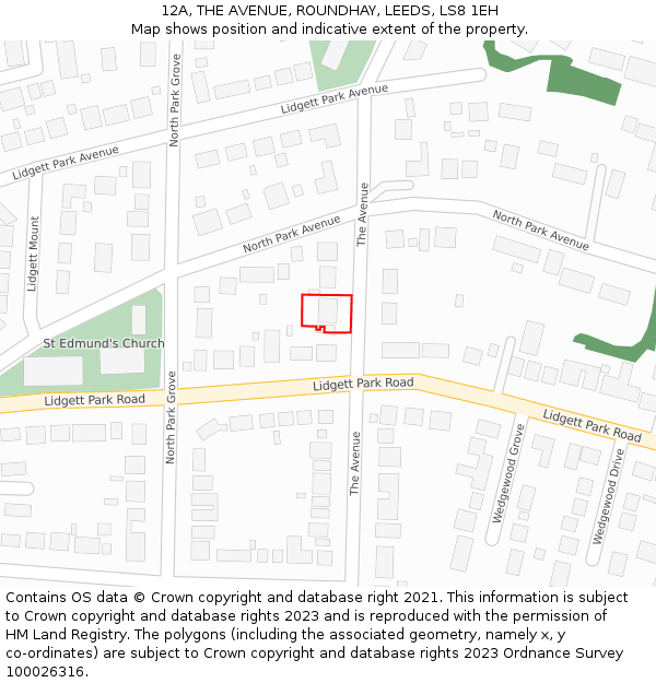 12A, THE AVENUE, ROUNDHAY, LEEDS, LS8 1EH: Location map and indicative extent of plot