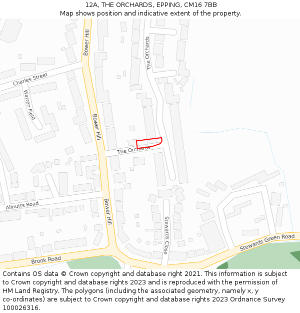12A, THE ORCHARDS, EPPING, CM16 7BB: Location map and indicative extent of plot