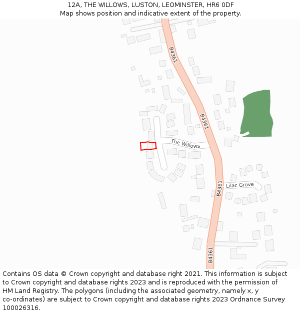 12A, THE WILLOWS, LUSTON, LEOMINSTER, HR6 0DF: Location map and indicative extent of plot