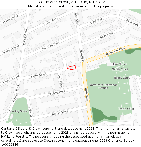 12A, TIMPSON CLOSE, KETTERING, NN16 9UZ: Location map and indicative extent of plot