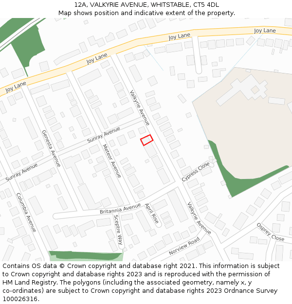 12A, VALKYRIE AVENUE, WHITSTABLE, CT5 4DL: Location map and indicative extent of plot