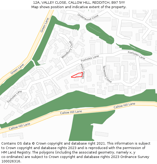12A, VALLEY CLOSE, CALLOW HILL, REDDITCH, B97 5YY: Location map and indicative extent of plot