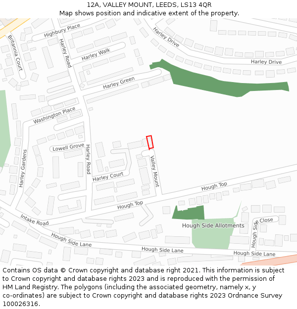 12A, VALLEY MOUNT, LEEDS, LS13 4QR: Location map and indicative extent of plot