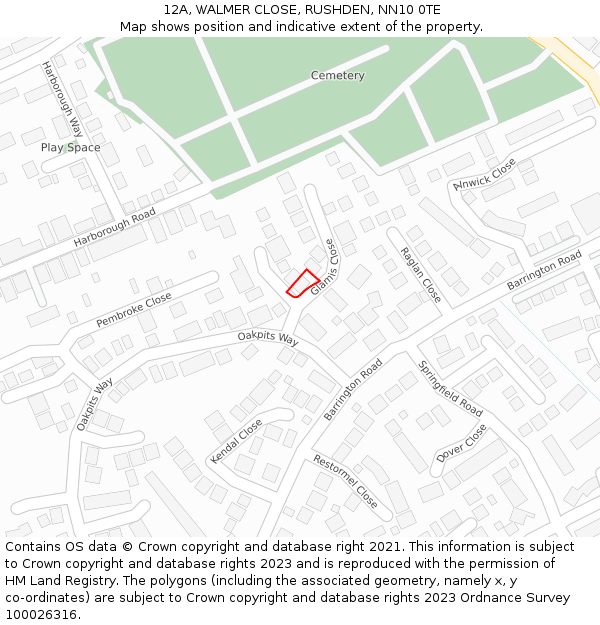 12A, WALMER CLOSE, RUSHDEN, NN10 0TE: Location map and indicative extent of plot