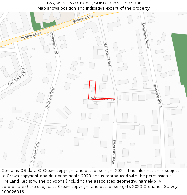 12A, WEST PARK ROAD, SUNDERLAND, SR6 7RR: Location map and indicative extent of plot