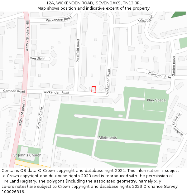 12A, WICKENDEN ROAD, SEVENOAKS, TN13 3PL: Location map and indicative extent of plot