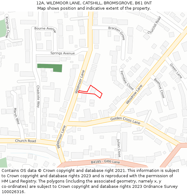 12A, WILDMOOR LANE, CATSHILL, BROMSGROVE, B61 0NT: Location map and indicative extent of plot