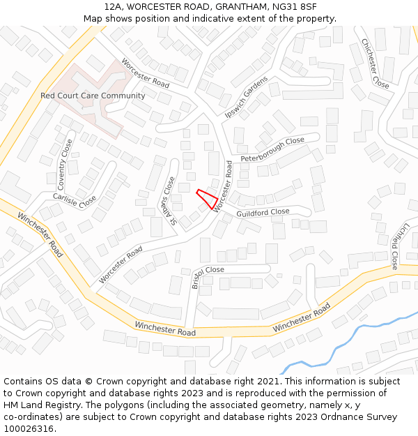 12A, WORCESTER ROAD, GRANTHAM, NG31 8SF: Location map and indicative extent of plot