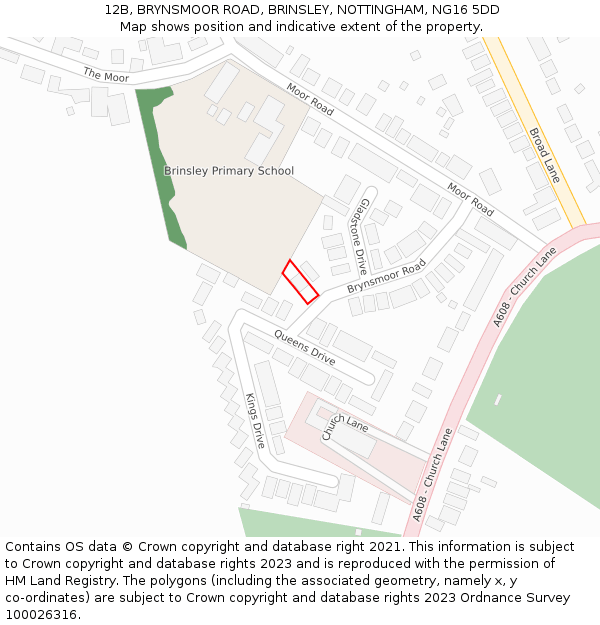 12B, BRYNSMOOR ROAD, BRINSLEY, NOTTINGHAM, NG16 5DD: Location map and indicative extent of plot