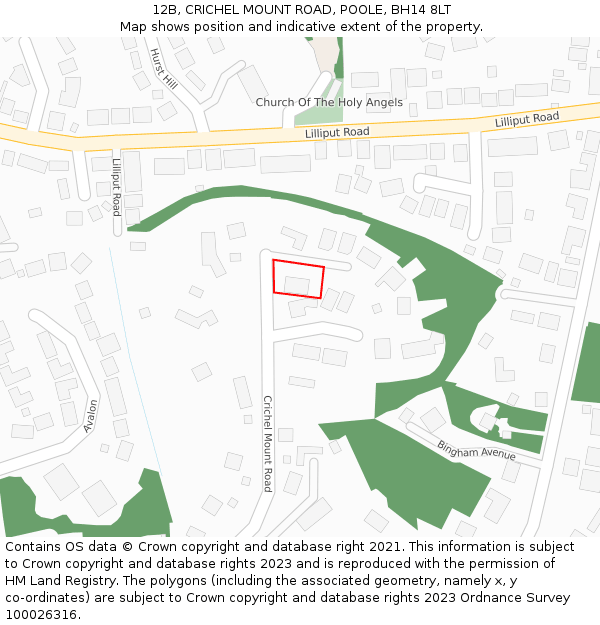 12B, CRICHEL MOUNT ROAD, POOLE, BH14 8LT: Location map and indicative extent of plot